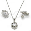 Sterling Silver Earring and Pendant Adult Set, with White Micro Pave and White Cubic Zirconia, Polished, Rhodium Finish, 10.174.0249