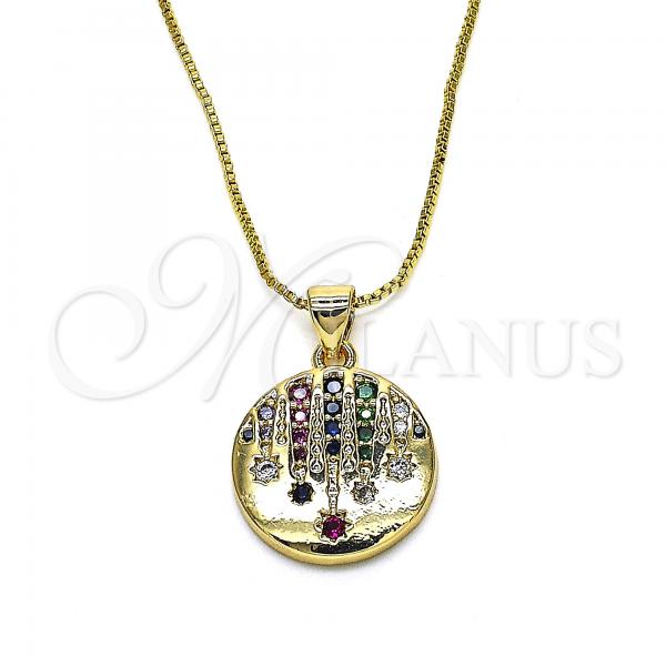 Oro Laminado Pendant Necklace, Gold Filled Style with Multicolor Cubic Zirconia, Polished, Golden Finish, 04.207.0004.18