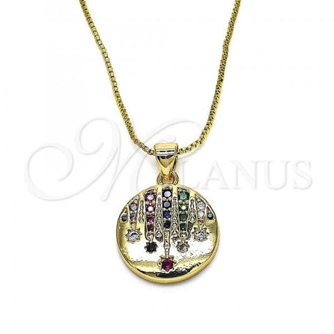 Oro Laminado Pendant Necklace, Gold Filled Style with Multicolor Cubic Zirconia, Polished, Golden Finish, 04.207.0004.18