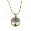 Oro Laminado Pendant Necklace, Gold Filled Style with Multicolor Cubic Zirconia, Polished, Golden Finish, 04.207.0004.18