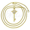 Oro Laminado Pendant Necklace, Gold Filled Style key and Crown Design, with White Micro Pave, Polished, Golden Finish, 04.344.0015.20