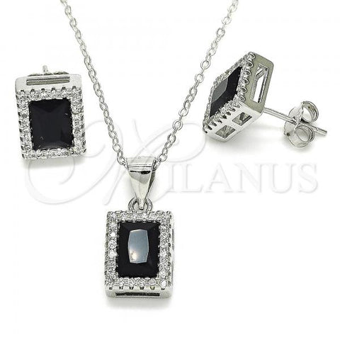 Sterling Silver Earring and Pendant Adult Set, with Black Cubic Zirconia and White Crystal, Polished, Rhodium Finish, 10.175.0080.4