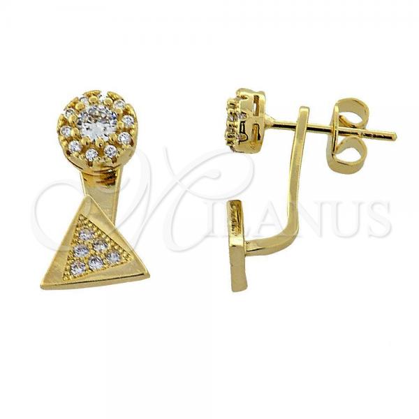 Oro Laminado Stud Earring, Gold Filled Style Flower Design, with White Micro Pave, Polished, Golden Finish, 02.199.0001