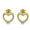 Oro Laminado Stud Earring, Gold Filled Style Heart Design, with White Micro Pave, Polished, Golden Finish, 02.94.0093