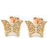 Sterling Silver Stud Earring, Butterfly Design, with White Cubic Zirconia, Polished, Rose Gold Finish, 02.336.0102.1