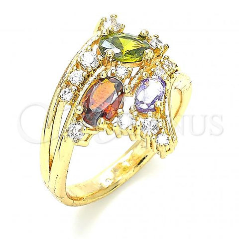 Oro Laminado Multi Stone Ring, Gold Filled Style with Multicolor Cubic Zirconia, Polished, Golden Finish, 01.221.0006.1.07 (Size 7)