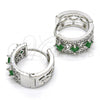 Rhodium Plated Huggie Hoop, with Green and White Cubic Zirconia, Polished, Rhodium Finish, 02.210.0091.2.15