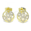 Oro Laminado Stud Earring, Gold Filled Style Heart Design, with White Micro Pave, Polished, Golden Finish, 02.199.0035