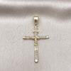 Oro Laminado Religious Pendant, Gold Filled Style Crucifix Design, with White Micro Pave, Polished, Golden Finish, 05.253.0129