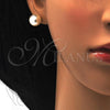 Oro Laminado Stud Earring, Gold Filled Style Ball Design, with Ivory Pearl, Polished, Golden Finish, 02.63.2127