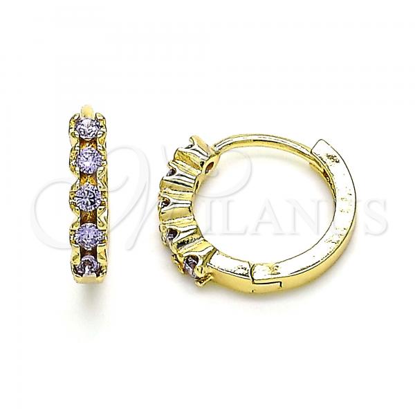 Oro Laminado Huggie Hoop, Gold Filled Style with Amethyst Cubic Zirconia, Polished, Golden Finish, 02.210.0550.2.15