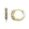 Oro Laminado Huggie Hoop, Gold Filled Style with Amethyst Cubic Zirconia, Polished, Golden Finish, 02.210.0550.2.15