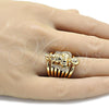 Oro Laminado Multi Stone Ring, Gold Filled Style Angel Design, with White Cubic Zirconia, Polished, Golden Finish, 01.60.0001.10 (Size 10)