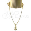 Oro Laminado Pendant Necklace, Gold Filled Style Anchor Design, with White Crystal, Polished, Golden Finish, 04.242.0058.30