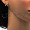 Oro Laminado Stud Earring, Gold Filled Style Butterfly Design, with White Micro Pave, Polished, Golden Finish, 02.260.0014