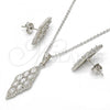 Sterling Silver Earring and Pendant Adult Set, with White Cubic Zirconia and White Crystal, Polished, Rhodium Finish, 10.281.0008