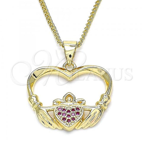 Oro Laminado Pendant Necklace, Gold Filled Style Heart Design, with Ruby Micro Pave, Polished, Golden Finish, 04.156.0304.1.20