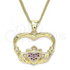 Oro Laminado Pendant Necklace, Gold Filled Style Heart Design, with Ruby Micro Pave, Polished, Golden Finish, 04.156.0304.1.20