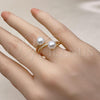 Oro Laminado Multi Stone Ring, Gold Filled Style with White Micro Pave and Ivory Pearl, Polished, Golden Finish, 01.341.0098