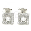 Sterling Silver Stud Earring, with White Cubic Zirconia, Polished, Rhodium Finish, 02.369.0010