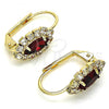 Oro Laminado Leverback Earring, Gold Filled Style Leaf Design, with Garnet and White Cubic Zirconia, Polished, Golden Finish, 02.122.0082.2