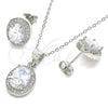 Sterling Silver Earring and Pendant Adult Set, with White Cubic Zirconia and White Micro Pave, Polished, Rhodium Finish, 10.175.0077