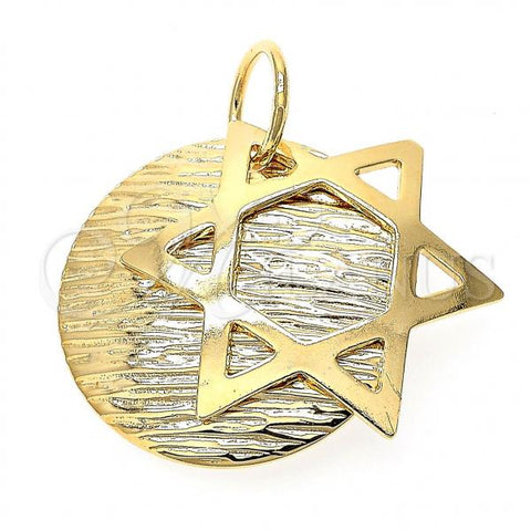 Oro Laminado Religious Pendant, Gold Filled Style Hand of God Design, Diamond Cutting Finish, Golden Finish, 05.32.0024
