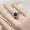 Oro Laminado Multi Stone Ring, Gold Filled Style Cluster Design, with Sapphire Blue Cubic Zirconia and White Micro Pave, Polished, Golden Finish, 01.284.0103.3