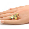 Oro Laminado Multi Stone Ring, Gold Filled Style Greek Key Design, with White Crystal, Polished, Golden Finish, 01.241.0028.07 (Size 7)