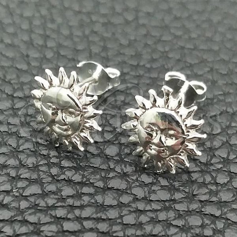 Sterling Silver Stud Earring, Sun Design, Polished, Silver Finish, 02.392.0012