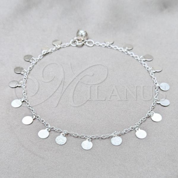 Sterling Silver Fancy Anklet, Rolo Design, Polished, Silver Finish, 03.409.0093.10