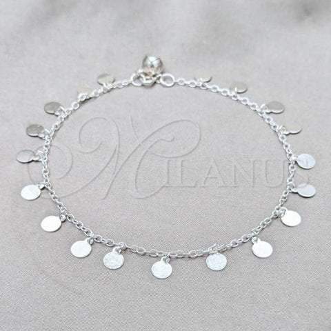 Sterling Silver Fancy Anklet, Rolo Design, Polished, Silver Finish, 03.409.0093.10