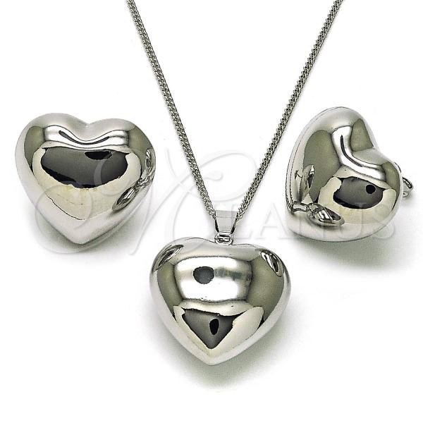 Rhodium Plated Earring and Pendant Adult Set, Heart and Hollow Design, Polished, Rhodium Finish, 10.195.0071.1