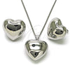 Rhodium Plated Earring and Pendant Adult Set, Heart and Hollow Design, Polished, Rhodium Finish, 10.195.0071.1