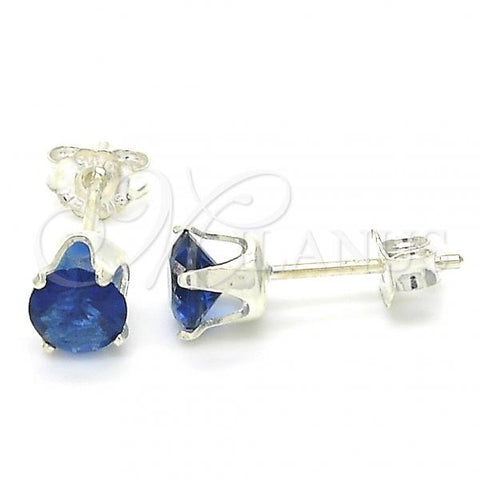 Sterling Silver Stud Earring, with Sapphire Blue Cubic Zirconia, Polished,, 02.63.2606.2