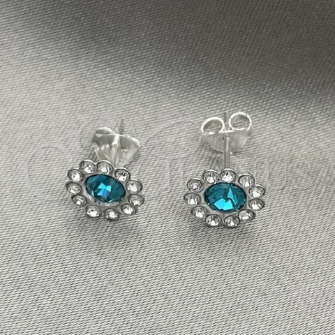 Sterling Silver Stud Earring, with Aquamarine Cubic Zirconia, Polished, Silver Finish, 02.397.0041.03