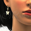 Oro Laminado Dangle Earring, Gold Filled Style Butterfly Design, Diamond Cutting Finish, Golden Finish, 5.123.030