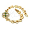 Oro Laminado Fancy Bracelet, Gold Filled Style Flower Design, with Green and White Cubic Zirconia, Polished, Golden Finish, 03.210.0044.1.08