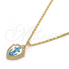 Oro Laminado Pendant Necklace, Gold Filled Style Anchor Design, with Blue Topaz Opal and White Micro Pave, Polished, Golden Finish, 04.63.1326.18