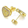 Oro Laminado Stud Earring, Gold Filled Style Heart Design, with Ruby Micro Pave, Polished, Golden Finish, 02.156.0468.1