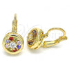 Oro Laminado Leverback Earring, Gold Filled Style Flower Design, with Multicolor Cubic Zirconia, Polished, Golden Finish, 02.210.0216.1