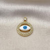 Oro Laminado Fancy Pendant, Gold Filled Style Evil Eye Design, with White Micro Pave, White Enamel Finish, Golden Finish, 05.411.0018