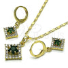 Oro Laminado Earring and Pendant Adult Set, Gold Filled Style Star Design, with Green and White Cubic Zirconia, Polished, Golden Finish, 10.196.0092