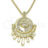 Oro Laminado Pendant Necklace, Gold Filled Style Evil Eye and Moon Design, with White Micro Pave and White Cubic Zirconia, Polished, Golden Finish, 04.313.0050.20