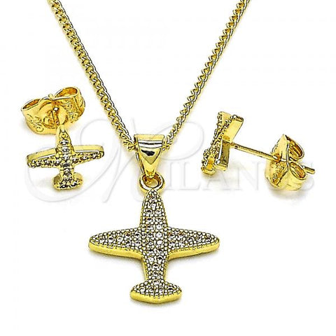 Oro Laminado Earring and Pendant Adult Set, Gold Filled Style with White Micro Pave, Polished, Golden Finish, 10.156.0446