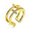 Oro Laminado Multi Stone Ring, Gold Filled Style Cross Design, with White Micro Pave, Polished, Golden Finish, 01.102.0008