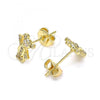 Oro Laminado Stud Earring, Gold Filled Style Teddy Bear Design, with White Micro Pave, Polished, Golden Finish, 02.156.0428