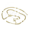 Oro Laminado Medium Rosary, Gold Filled Style Sagrado Corazon de Jesus and Crucifix Design, Polished, Golden Finish, 5.208.004.24