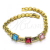 Oro Laminado Fancy Bracelet, Gold Filled Style with Multicolor Cubic Zirconia, Polished, Golden Finish, 03.283.0256.07