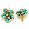 Oro Laminado Leverback Earring, Gold Filled Style Flower Design, with Turquoise and White Crystal, Polished, Golden Finish, 02.64.0640